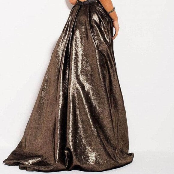 NWT Jovani 57237 Chiffon Prom Dress Gold/Silver Size 00 - Picture 4 of 8